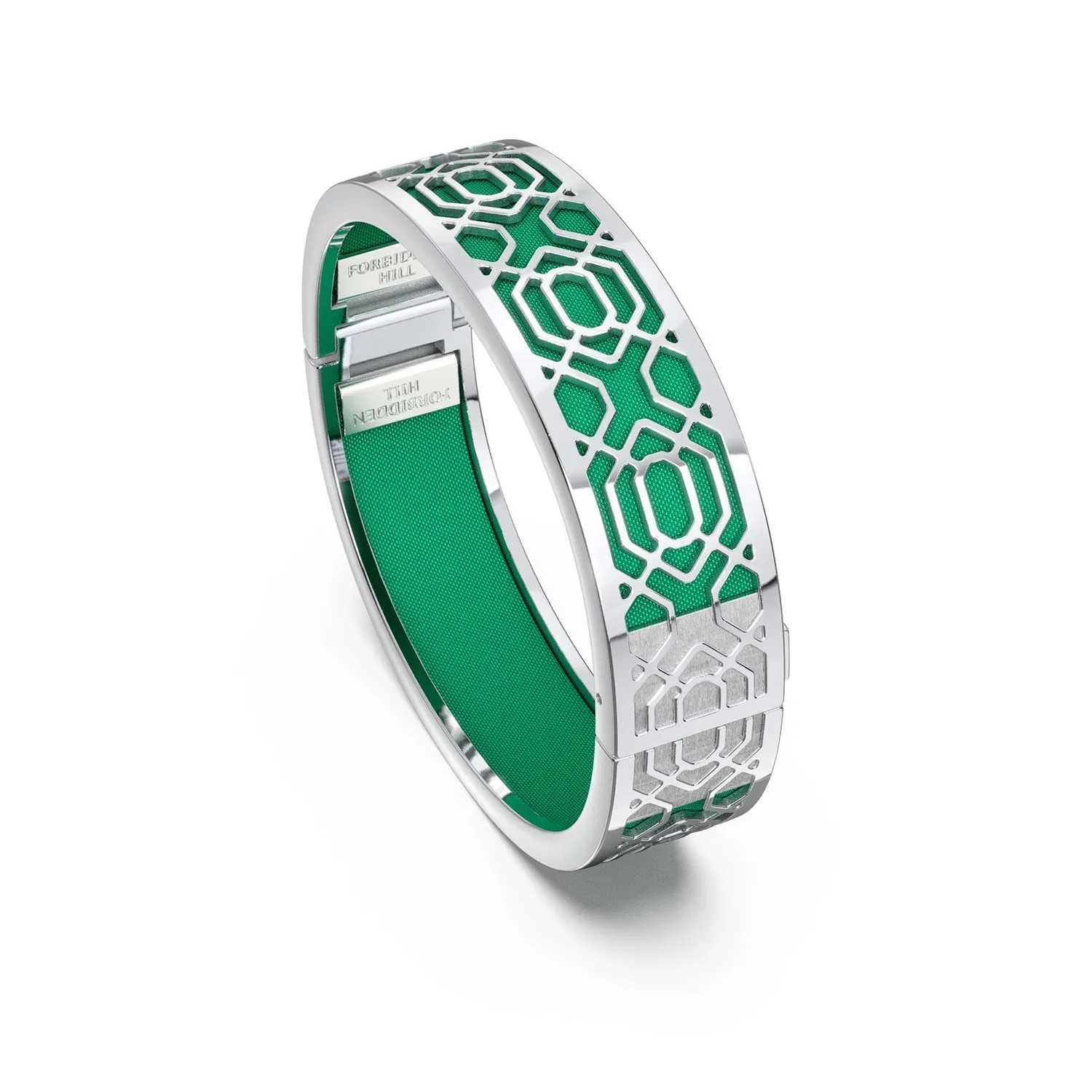 Peranakan Grace Bangle - Python Green - Sterling Silver