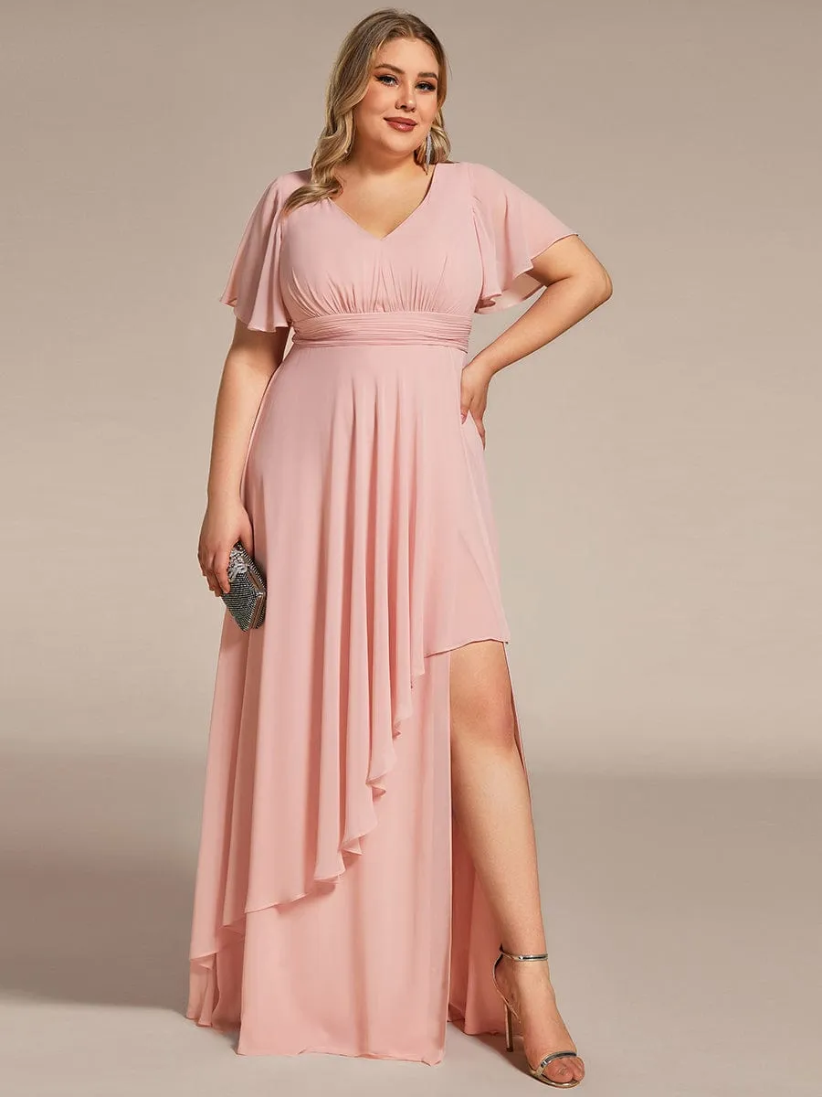 Plus Size High Slit Louts Leaf Empire Waist Chiffon Evening Dress