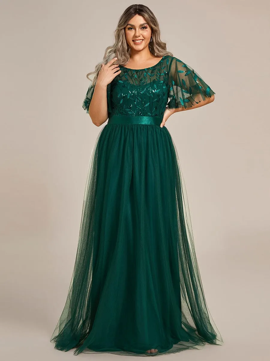 Plus Size Sequin Bodice Long Formal Evening Dresses