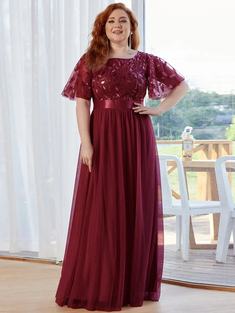 Plus Size Sequin Bodice Long Formal Evening Dresses