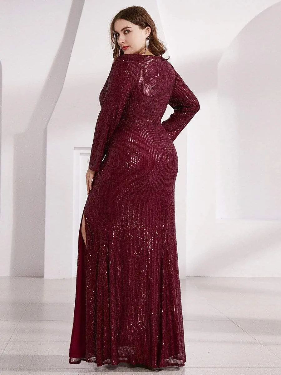 Plus Size Sexy Deep V-Neck Sequin Bodice Formal Evening Gowns