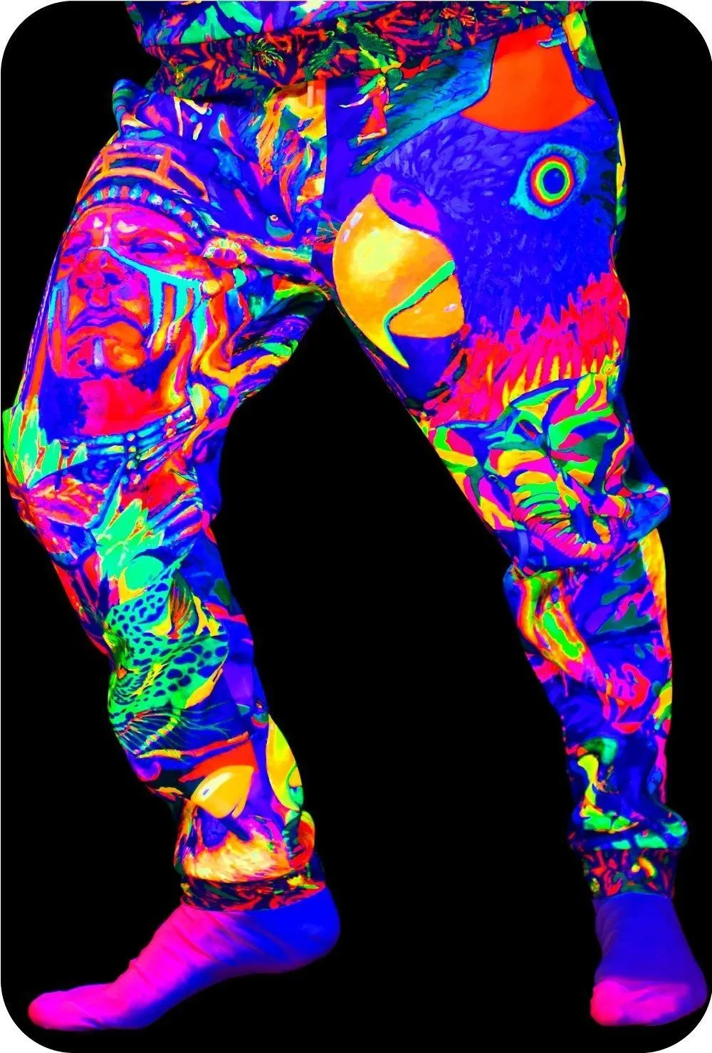 Print Sweatpants Neon Ultraviolet Fluorescent Leopard Africa