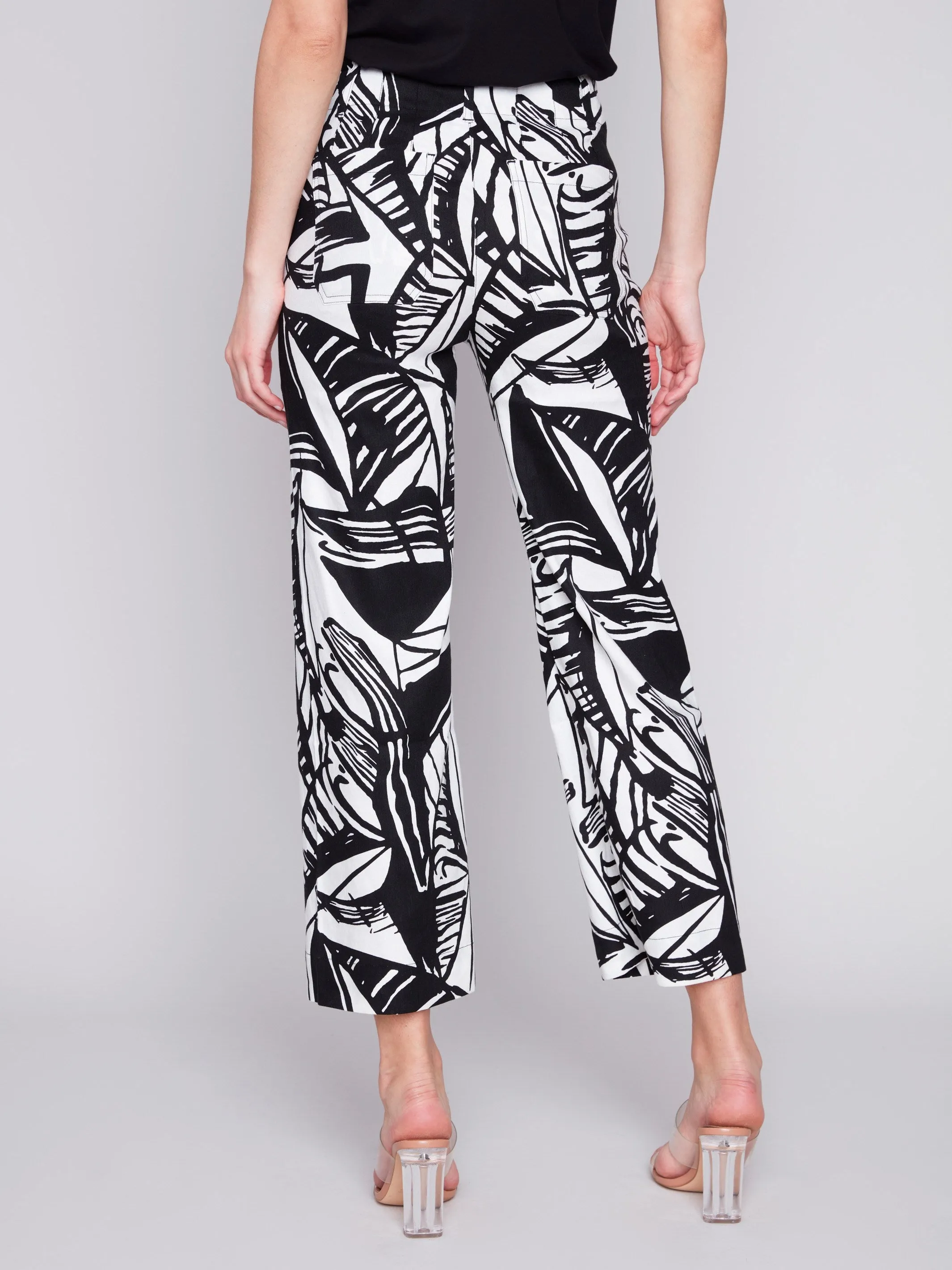 Printed Cropped Linen Blend Pants - Breeze