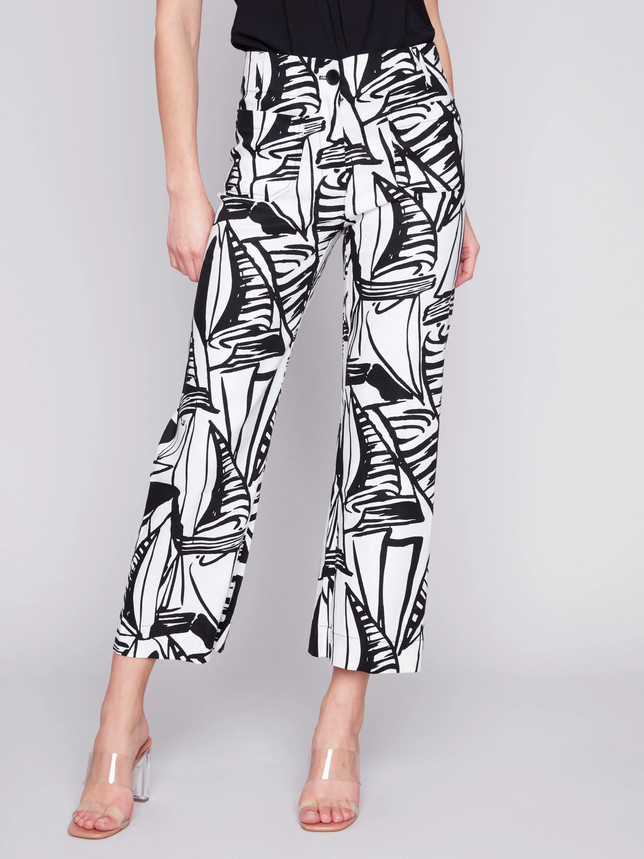 Printed Cropped Linen Blend Pants - Breeze