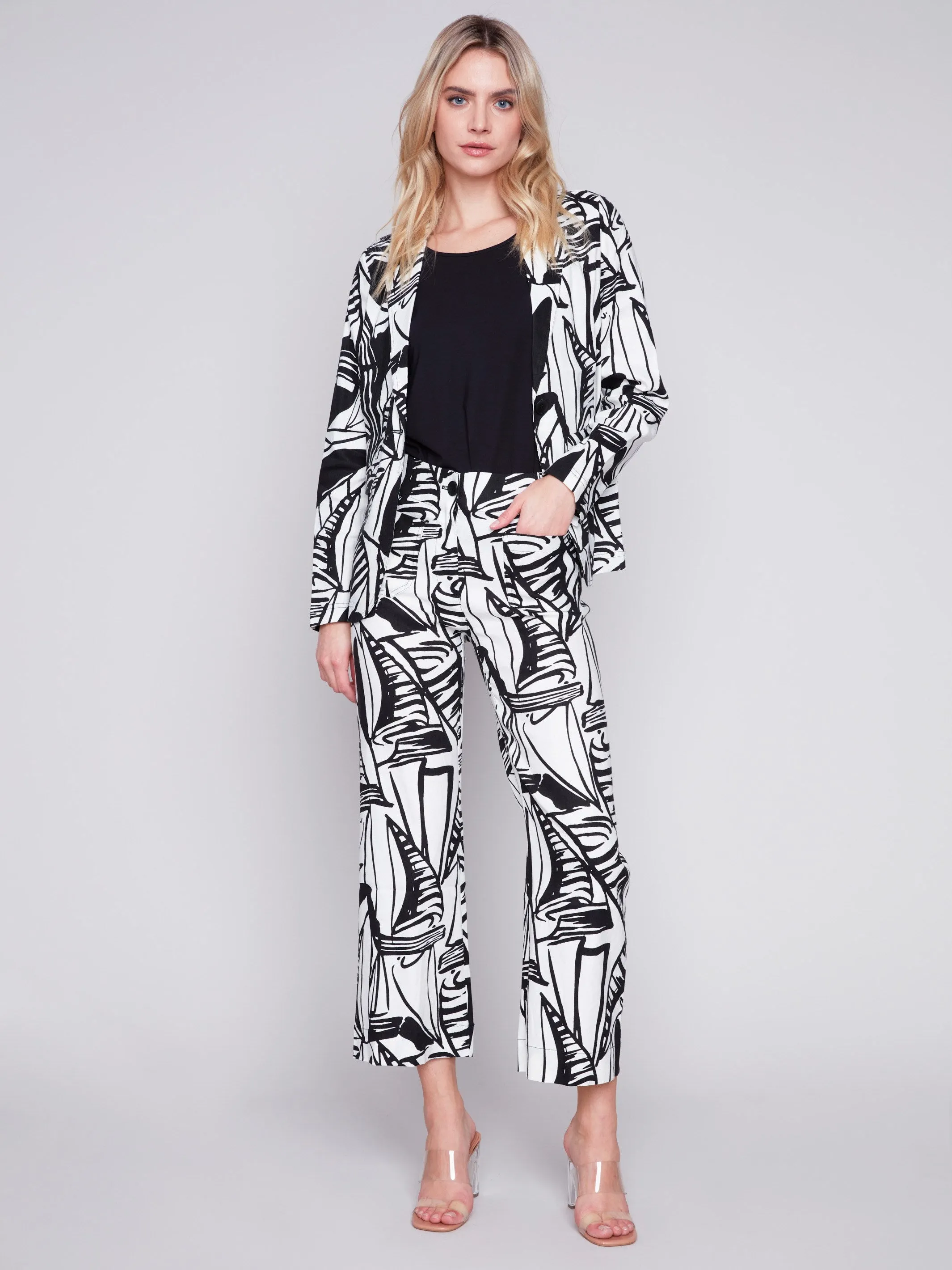 Printed Cropped Linen Blend Pants - Breeze