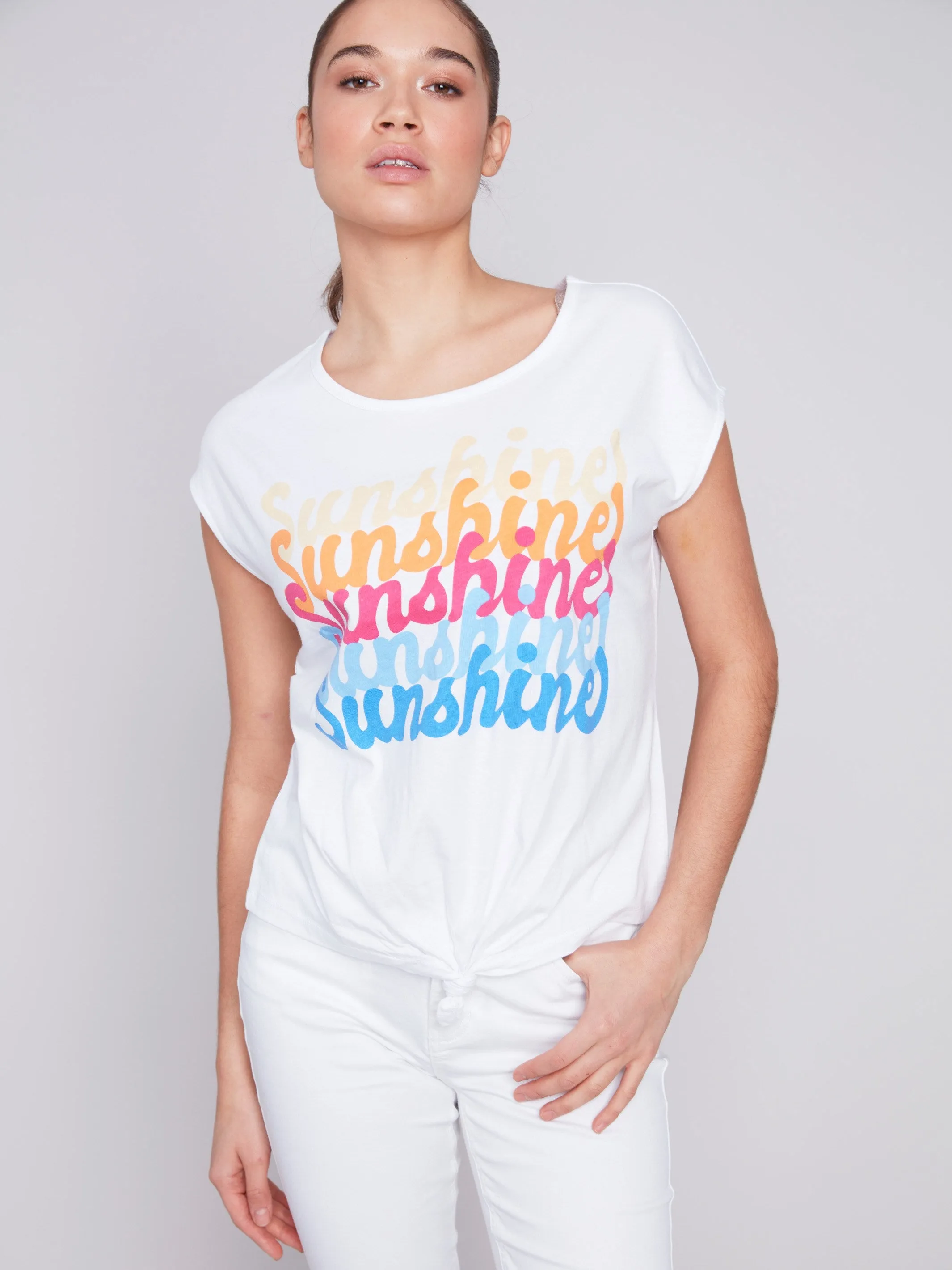 Printed Front Knot Top - Sunshine