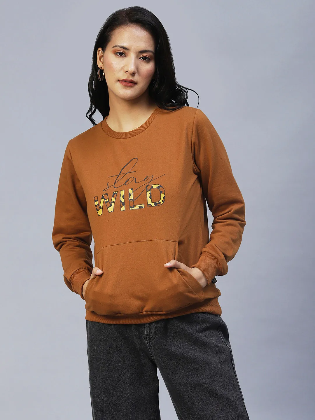 Printed Round Neck Fleece Sweatshirt