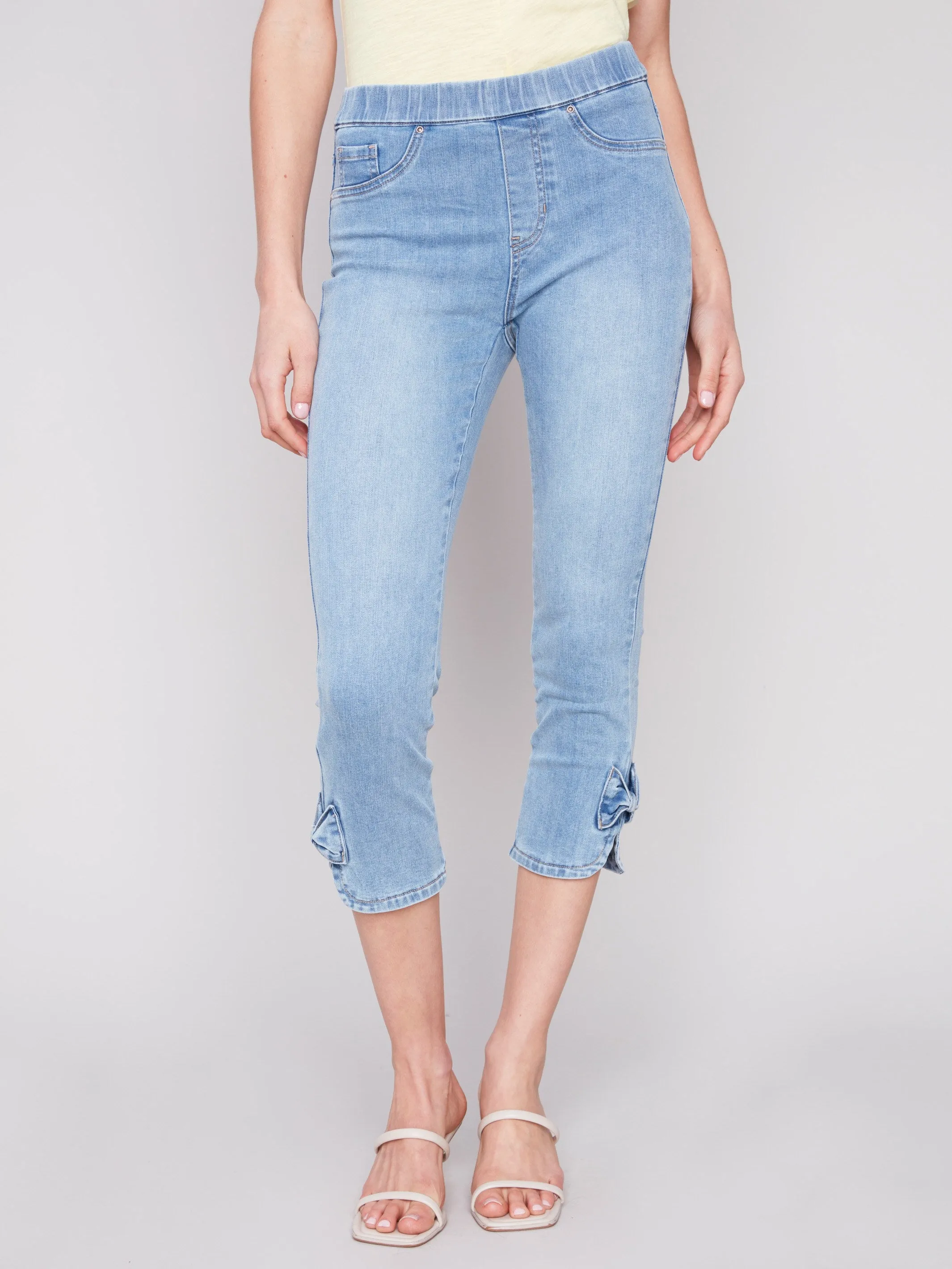 Pull-On Jeans with Bow Detail - Light Blue