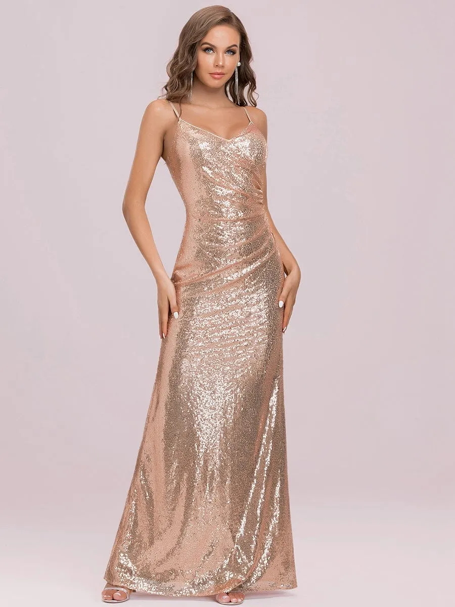 Sexy Sequin Backless Fishtail Evening Gowns for Women