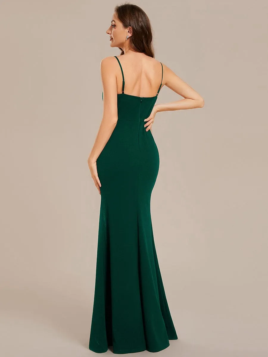 Simple Spaghetti Straps High Slit Bodycon Evening Dress with Rhinestone