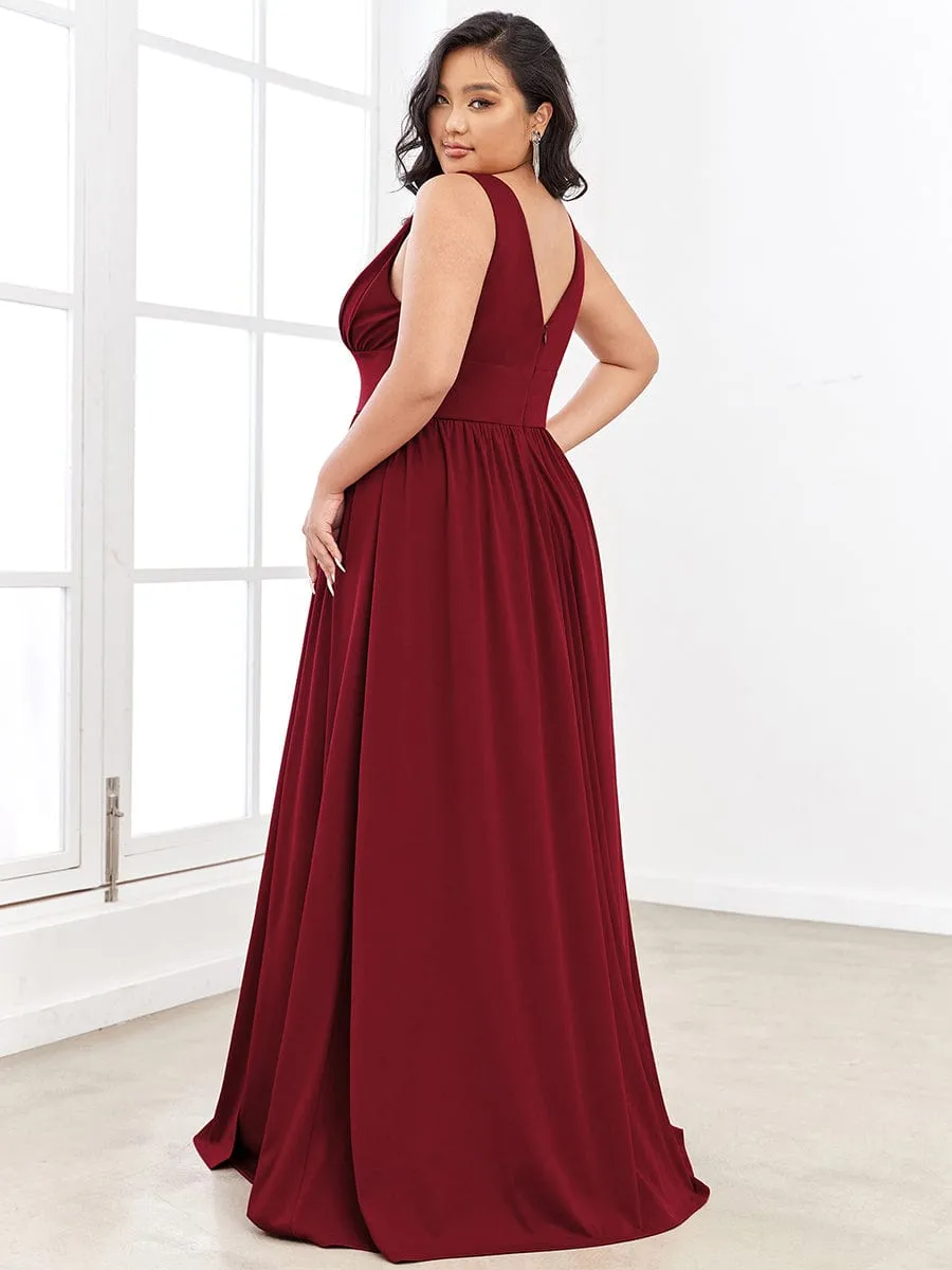 Sleeveless V-Neck Empire Waist High Slit Floor-Length Evening Dress