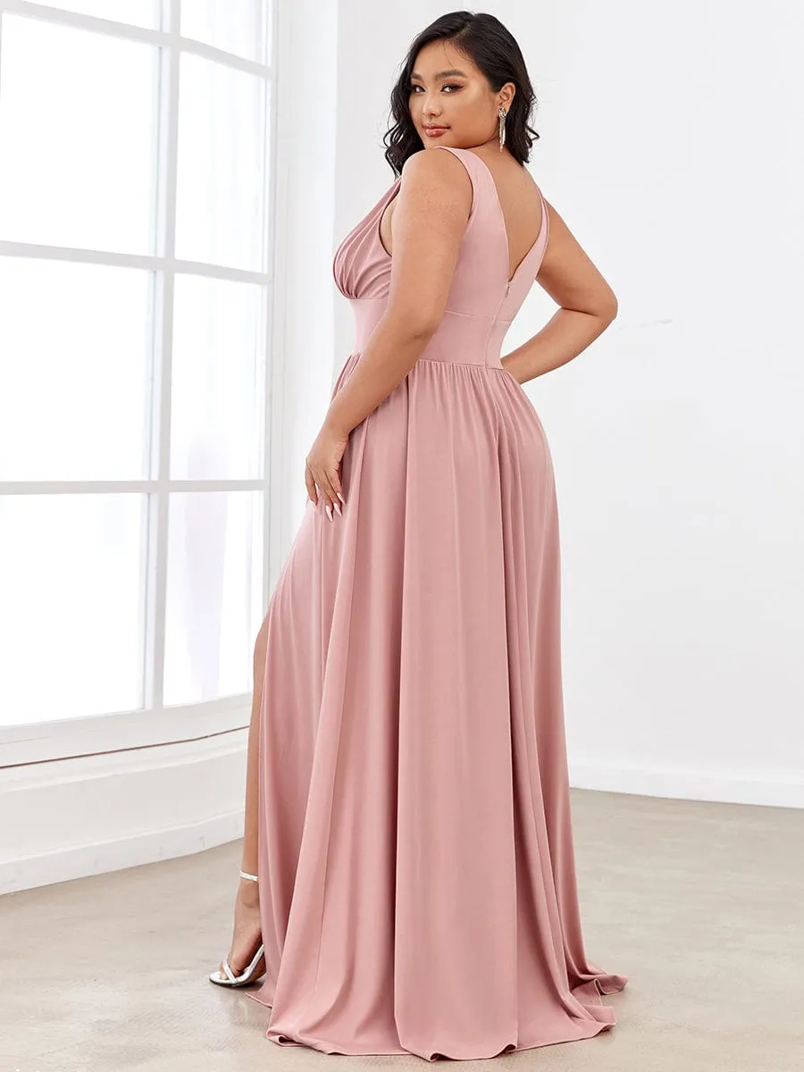 Sleeveless V-Neck Empire Waist High Slit Floor-Length Evening Dress