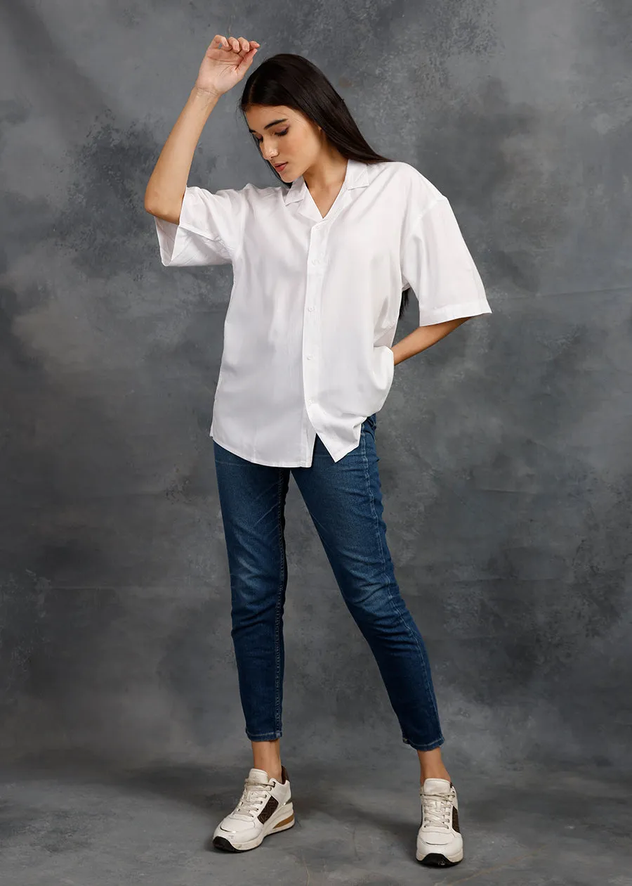 Solid Womens Fluidic Oversized Shirt - White