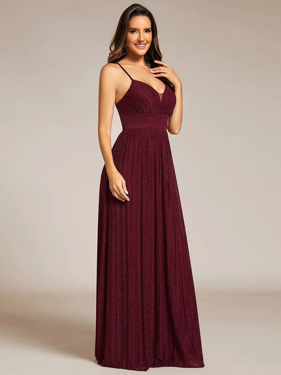 Sparkle Sleeveless Backless Formal Evening Dress with V-Neck