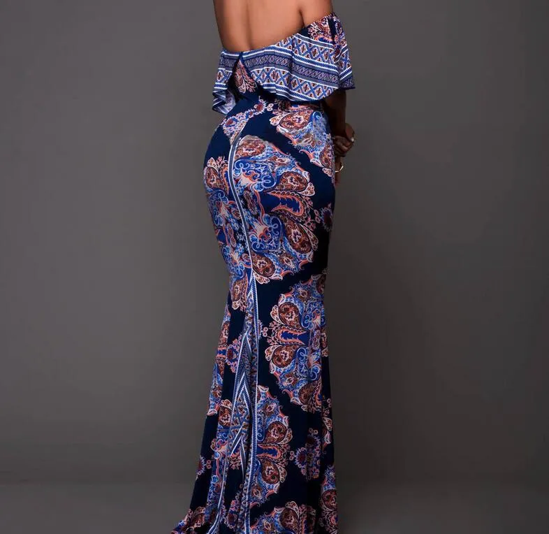 Summer Style Off Shoulder Ruffled Floral Print Maxi Dress