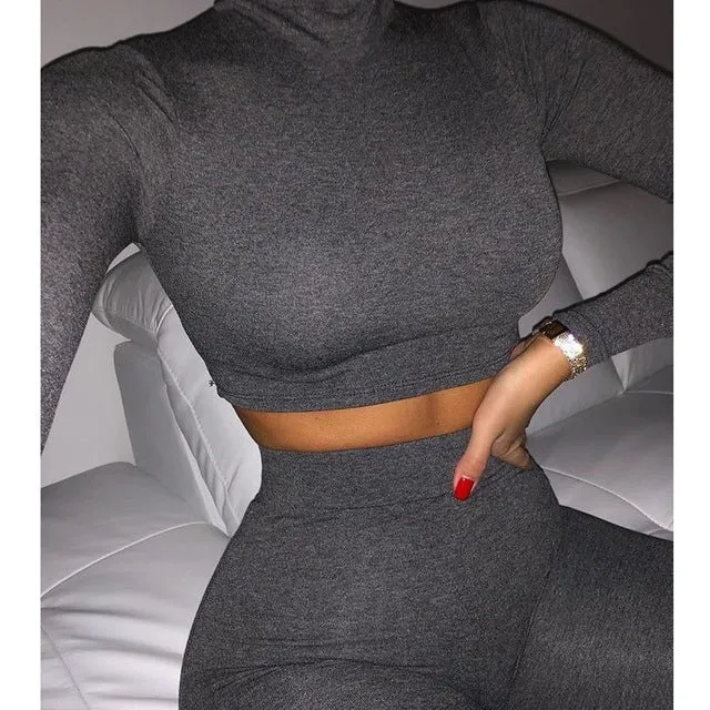 Two Piece Set Crop Top & Pant Casual Tracksuit