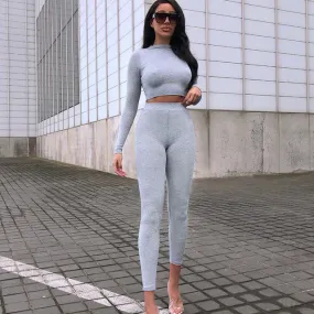 Two Piece Set Crop Top & Pant Casual Tracksuit