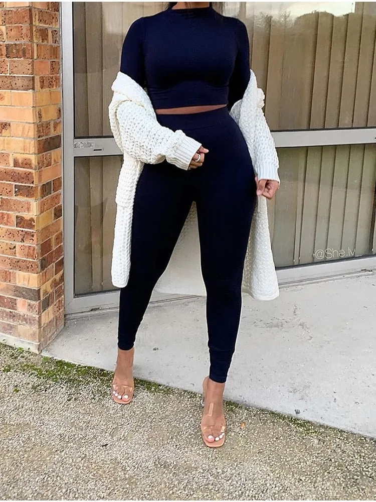 Two Piece Set Crop Top & Pant Casual Tracksuit