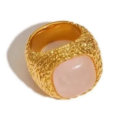 Vintage Brass Knot Ring with Natural Stone for Women