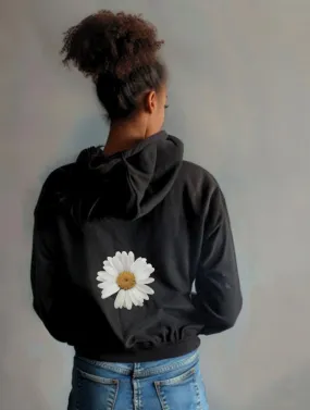 WHITE DAISY SUMMER HOODIE - BLACK