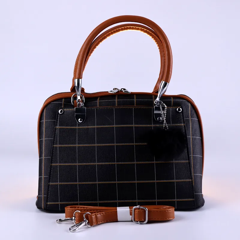 Women Black Checked Structured Satchel Handbag