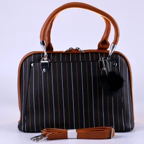 Women Black Checked Structured Satchel Handbag