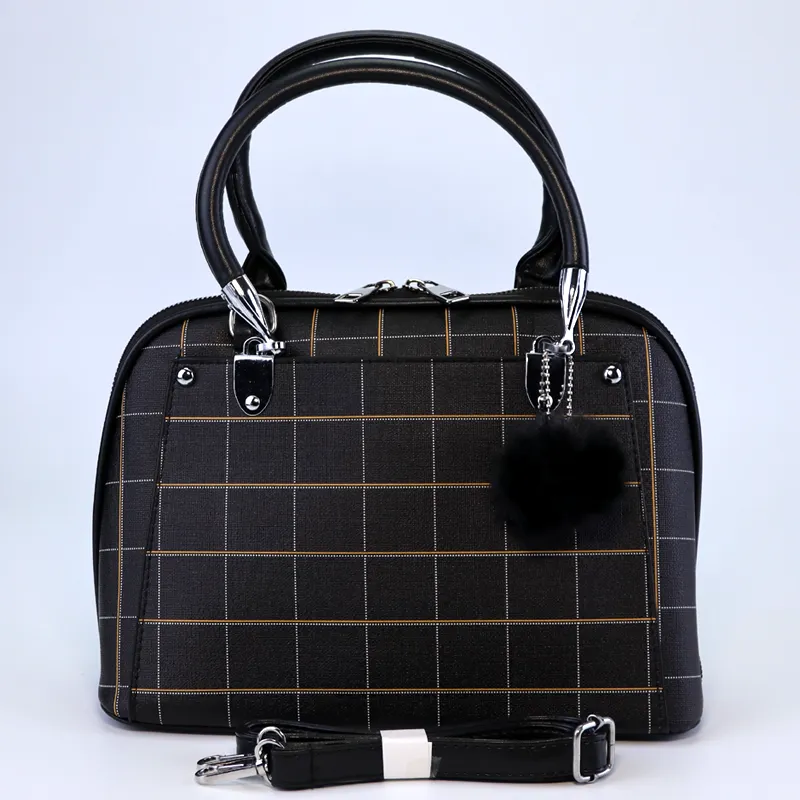 Women Black Checked Structured Satchel Handbag