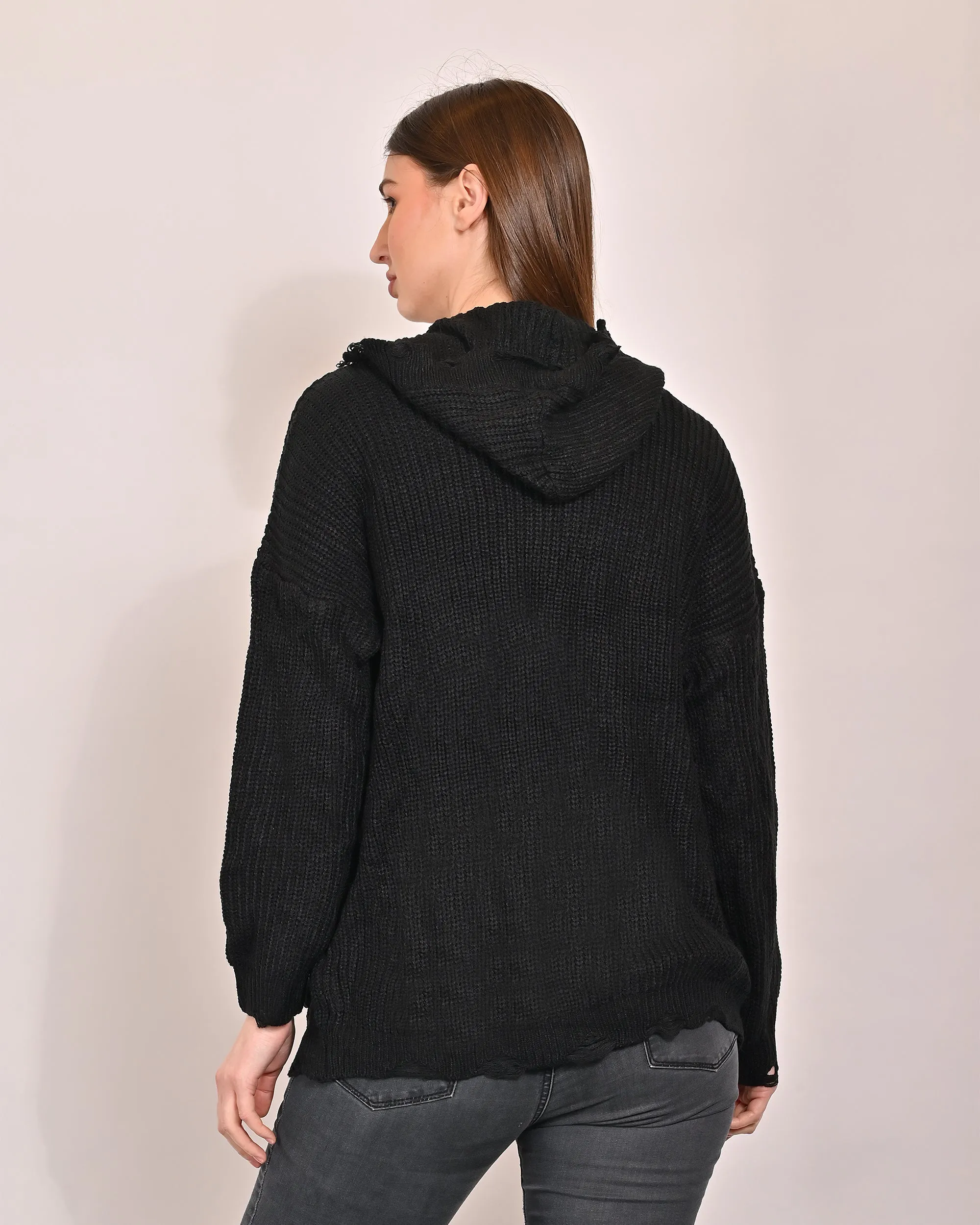 Women Black Hooded Shrug