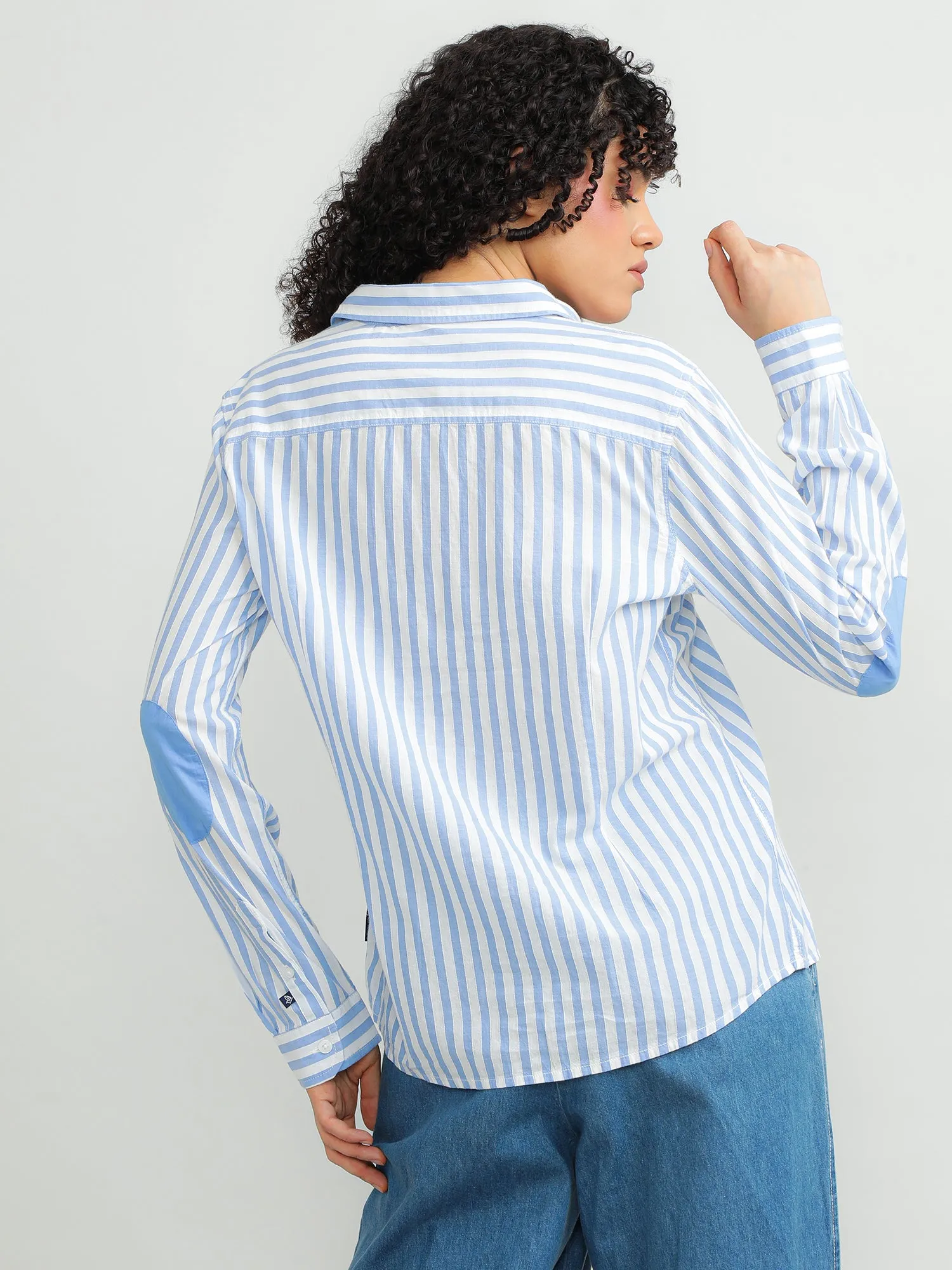 Women Cotton Blue Smart Shirt