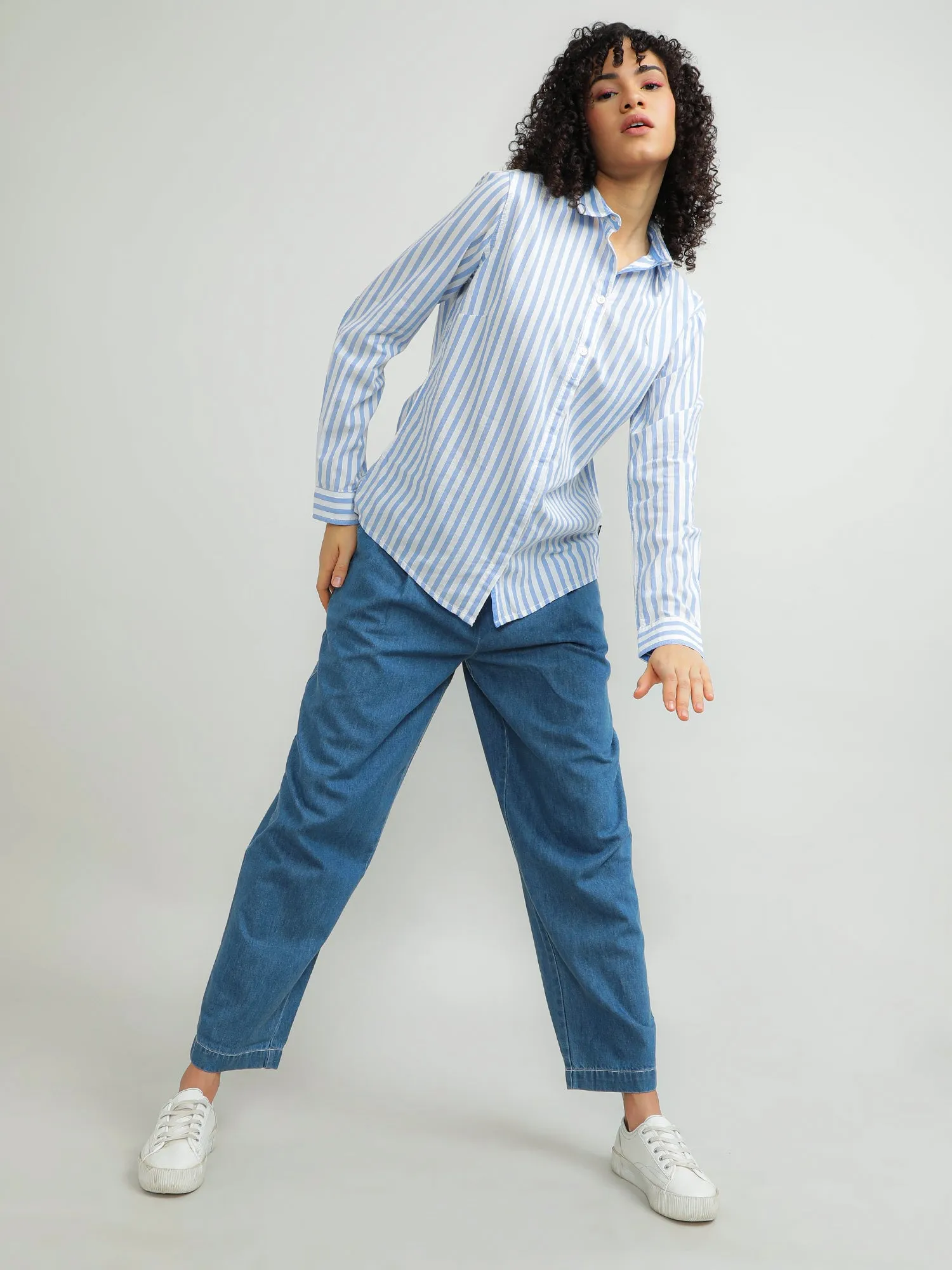 Women Cotton Blue Smart Shirt