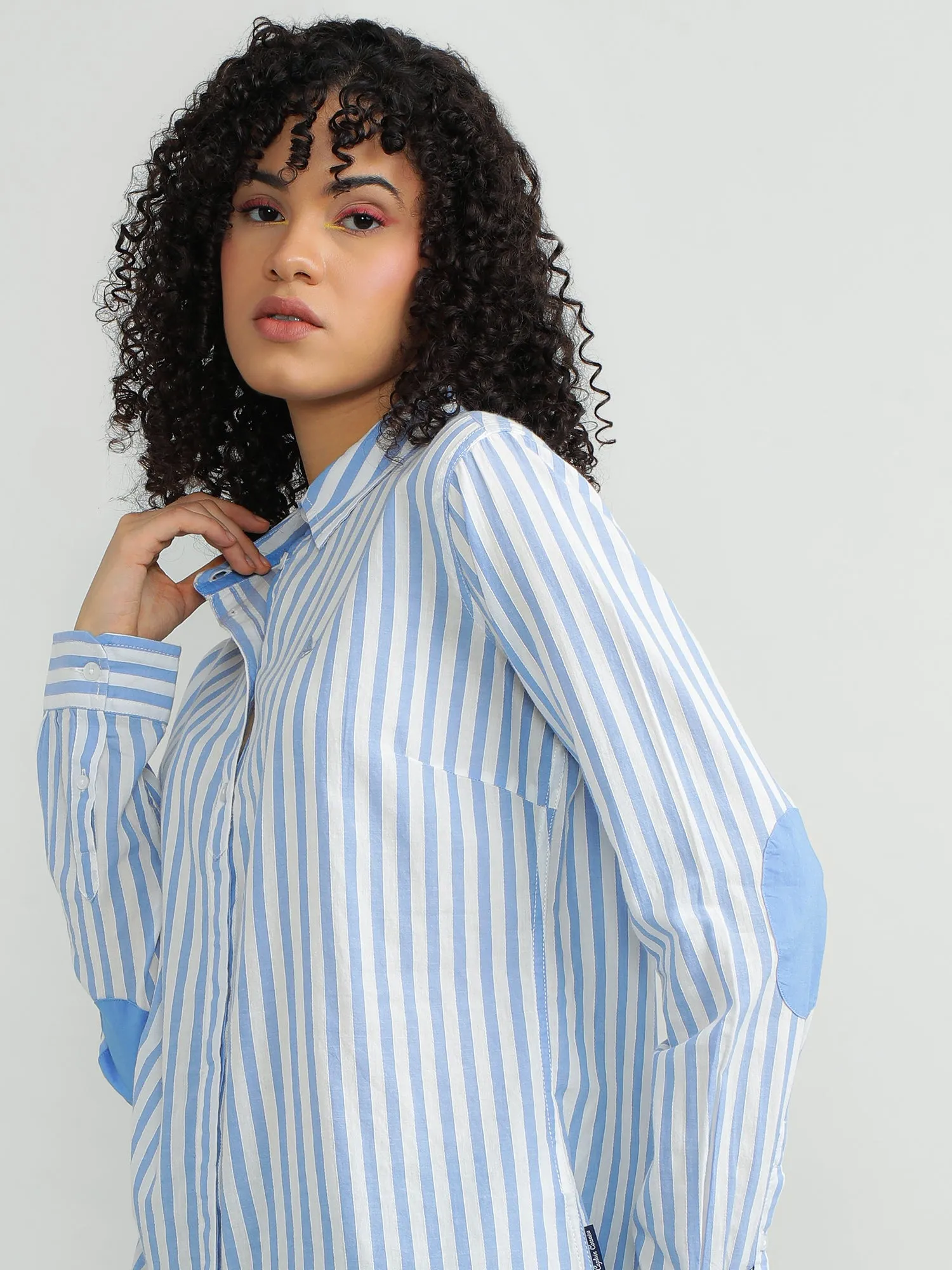 Women Cotton Blue Smart Shirt