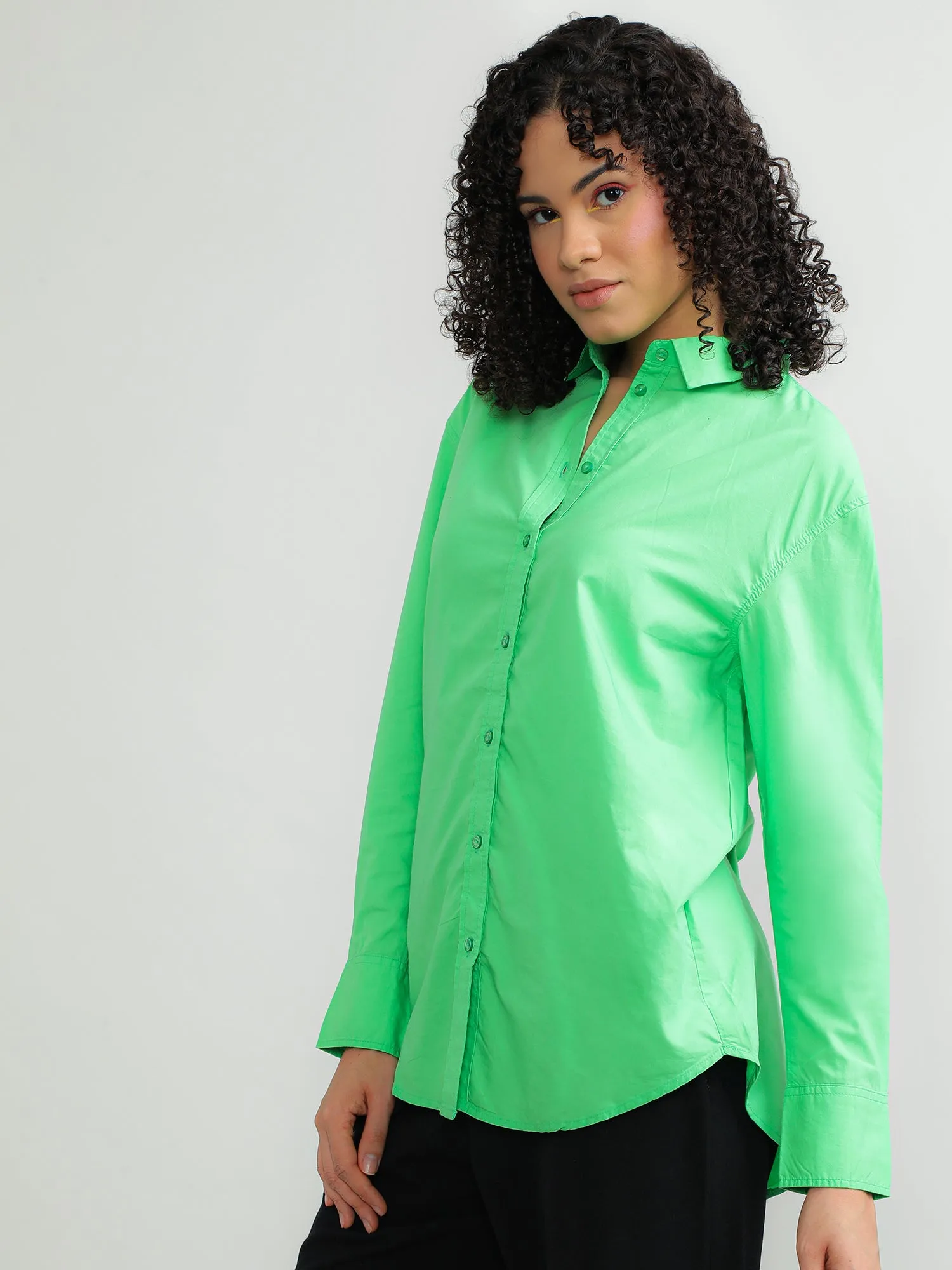 Women Cotton Green Casual Shirt