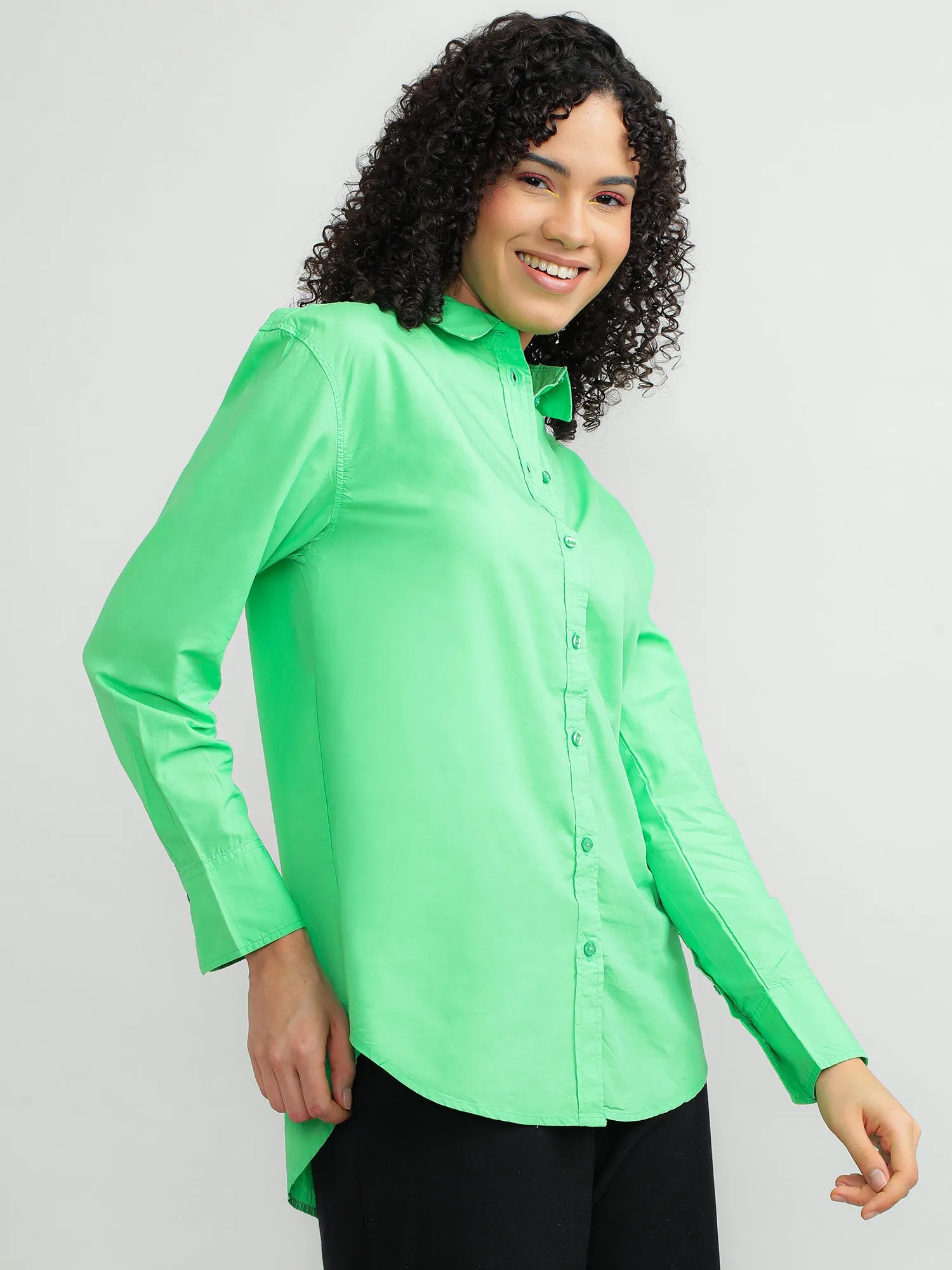 Women Cotton Green Casual Shirt