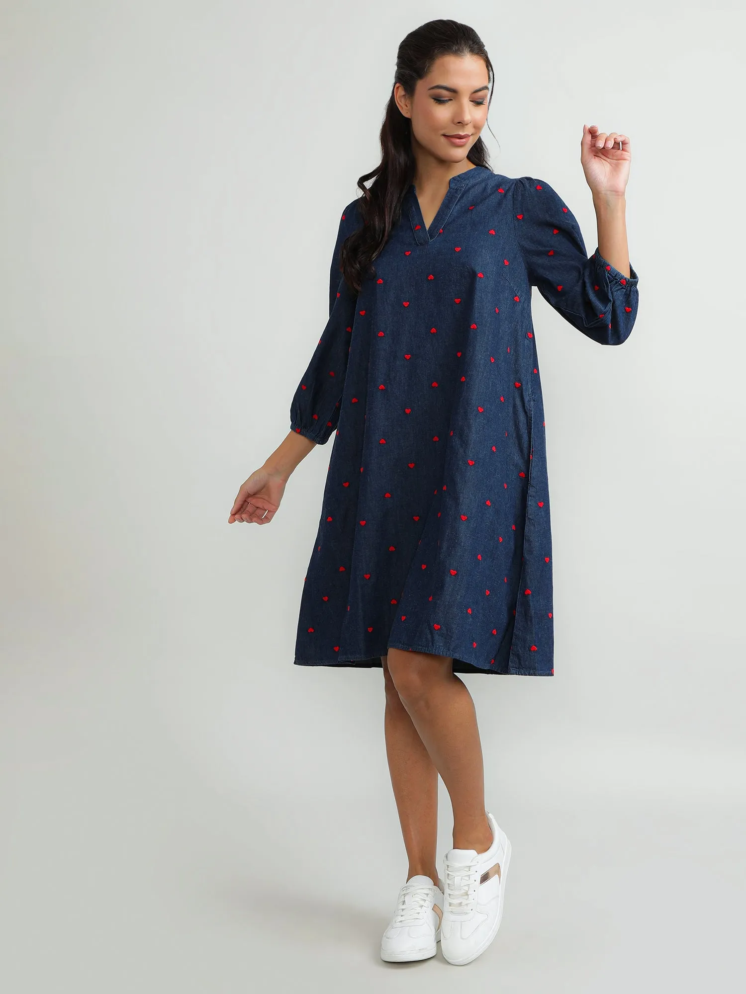 Women Cotton Navy Timeless Dress