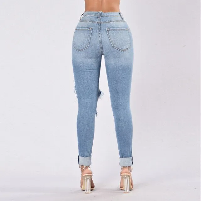 Women's new ripped slim fit jeans