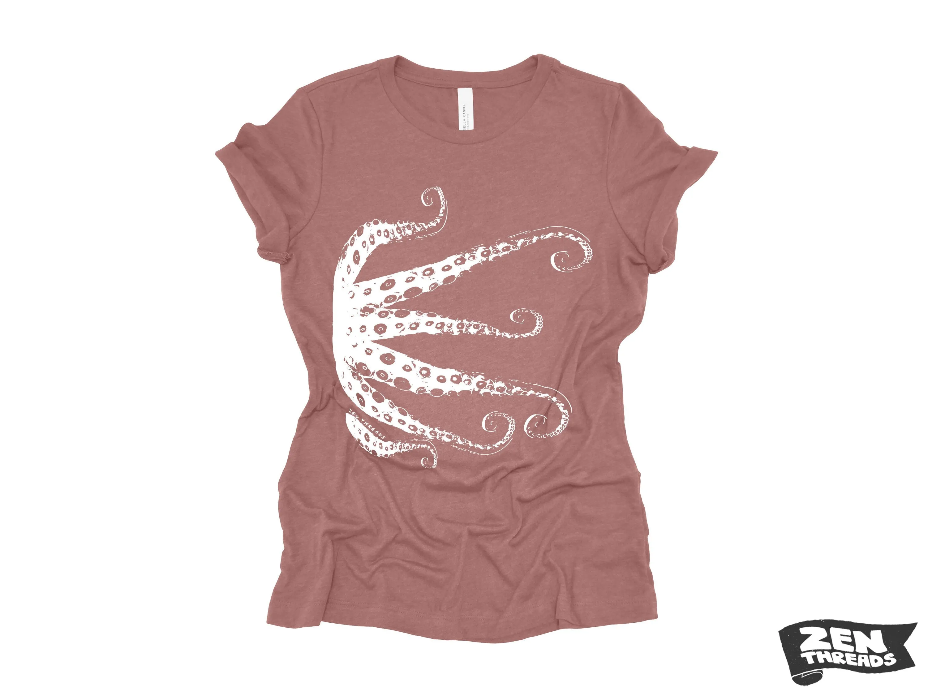 Womens OCTOPUS Tentacles squid eco printed tee t-shirt  (  Colors Available) custom ladies relaxed crew neck shirt ocean lover graphic