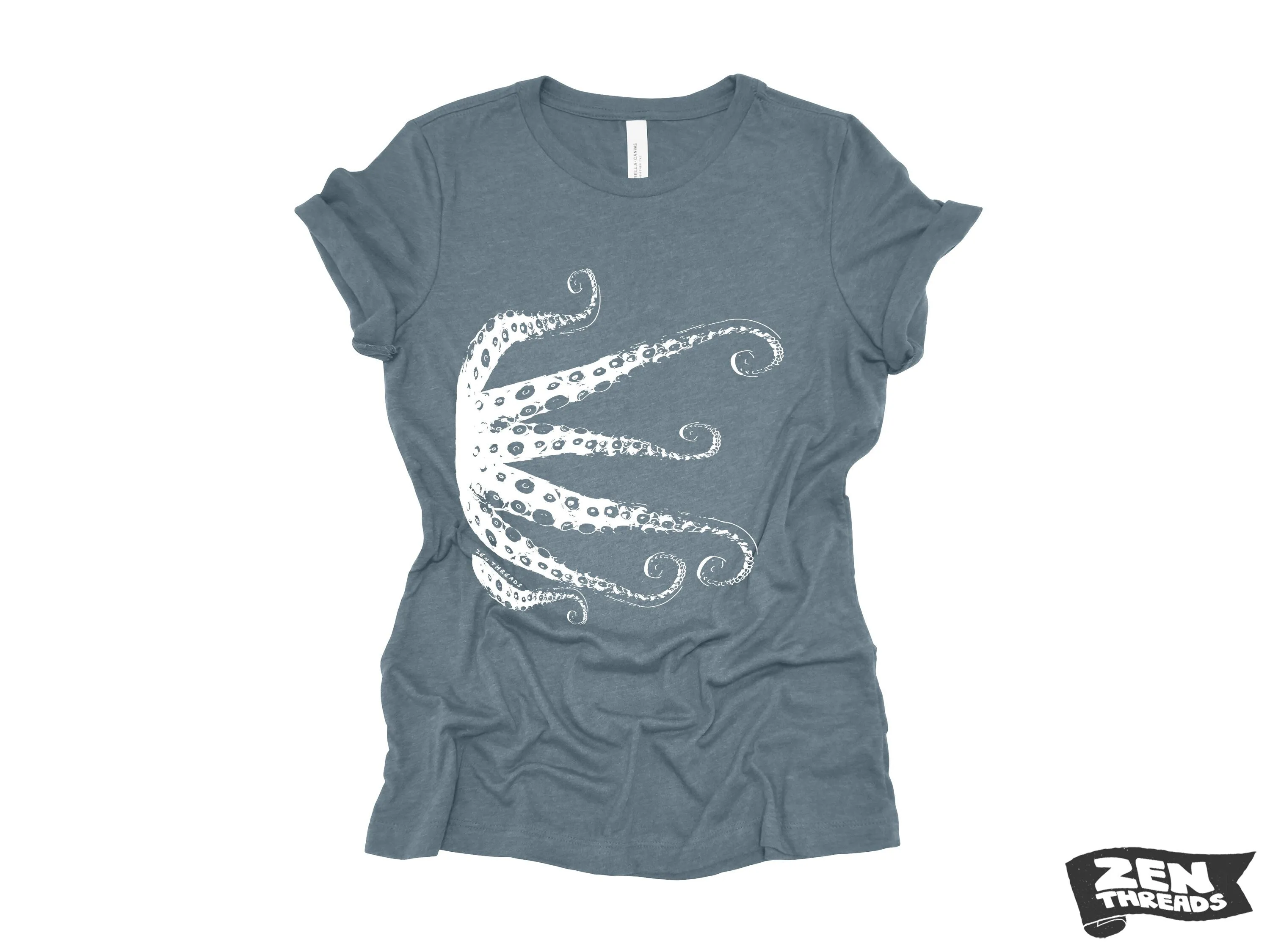 Womens OCTOPUS Tentacles squid eco printed tee t-shirt  (  Colors Available) custom ladies relaxed crew neck shirt ocean lover graphic