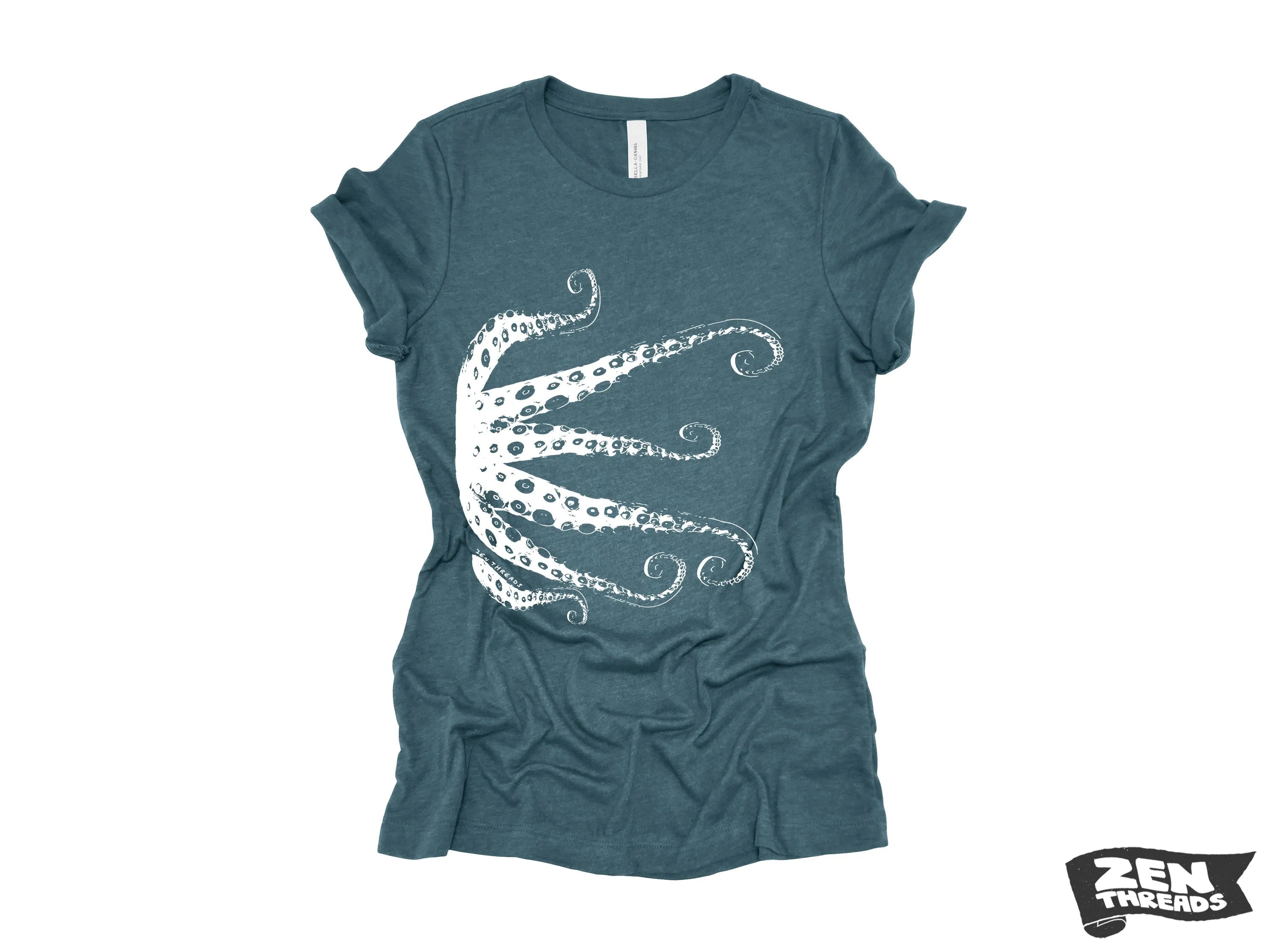 Womens OCTOPUS Tentacles squid eco printed tee t-shirt  (  Colors Available) custom ladies relaxed crew neck shirt ocean lover graphic