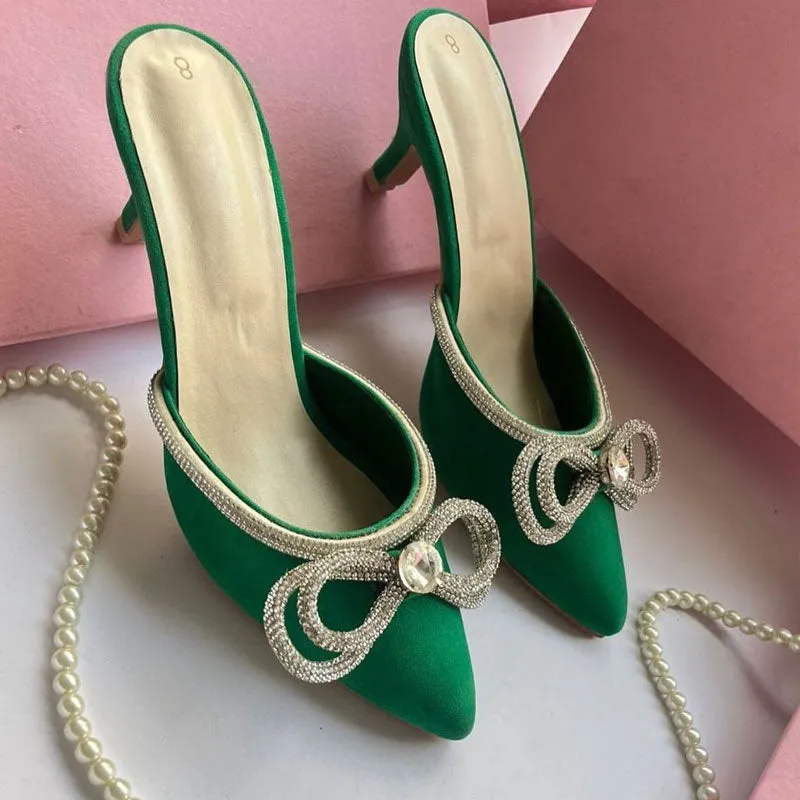 Women’s Rhinestone Double Bow Heels Sandals