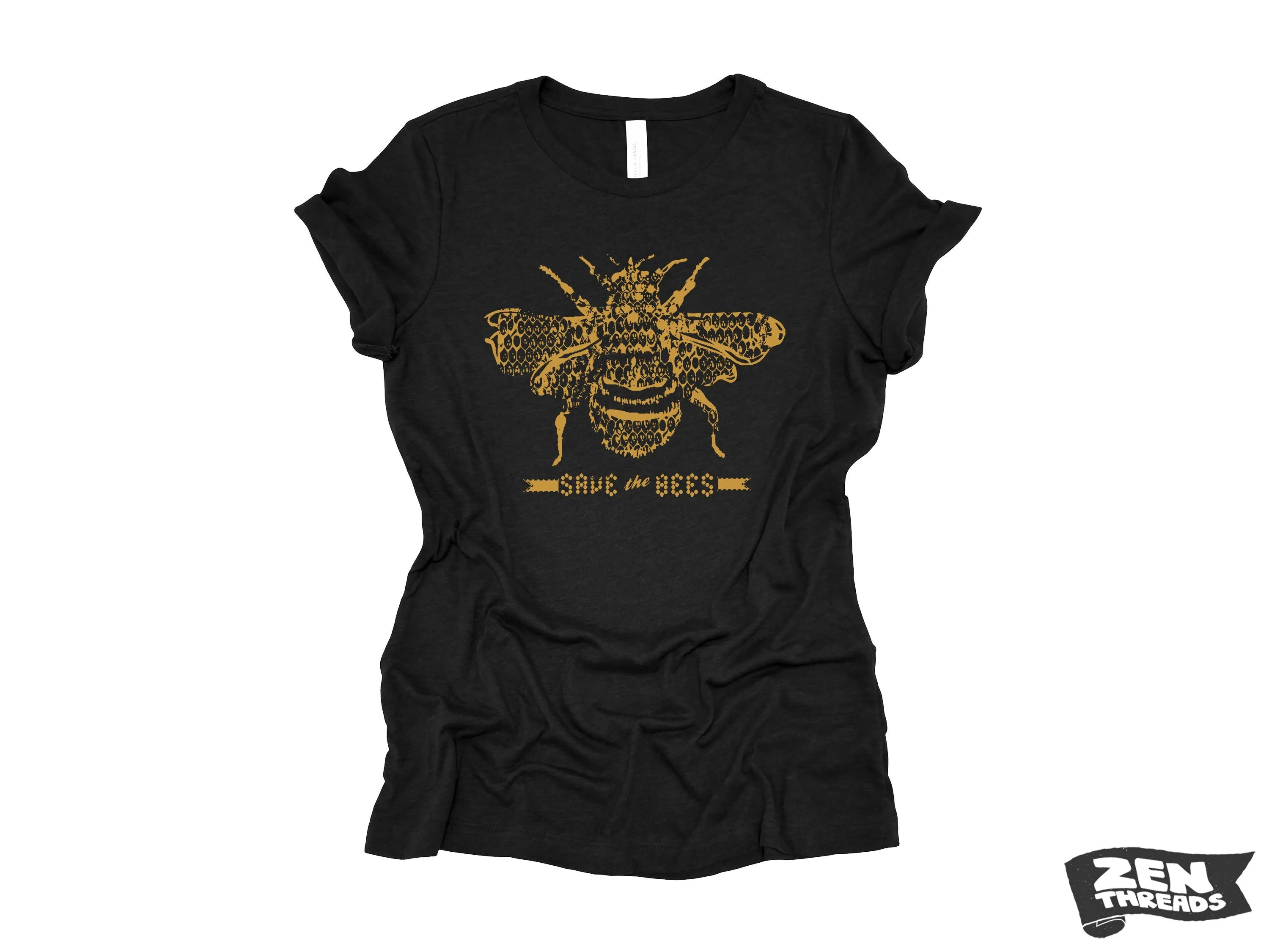 Women's Save the Bees Eco Printed Relaxed Crew T-Shirt - Zen Threads Beekeeper Tee (Multiple Colors)