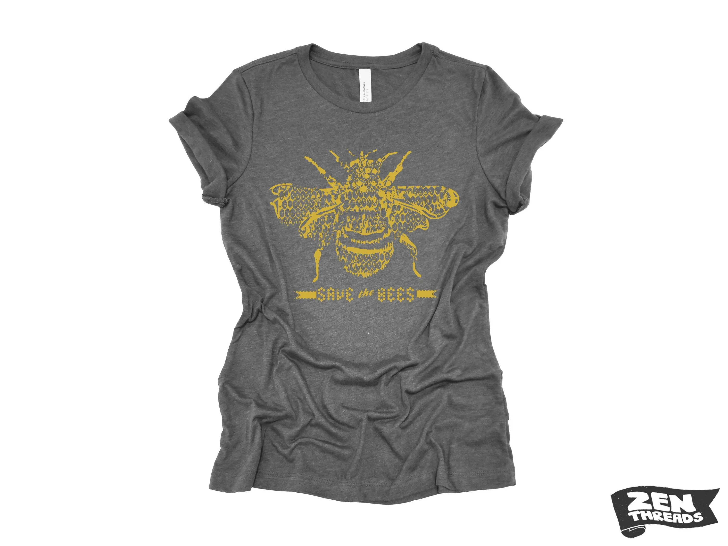 Women's Save the Bees Eco Printed Relaxed Crew T-Shirt - Zen Threads Beekeeper Tee (Multiple Colors)