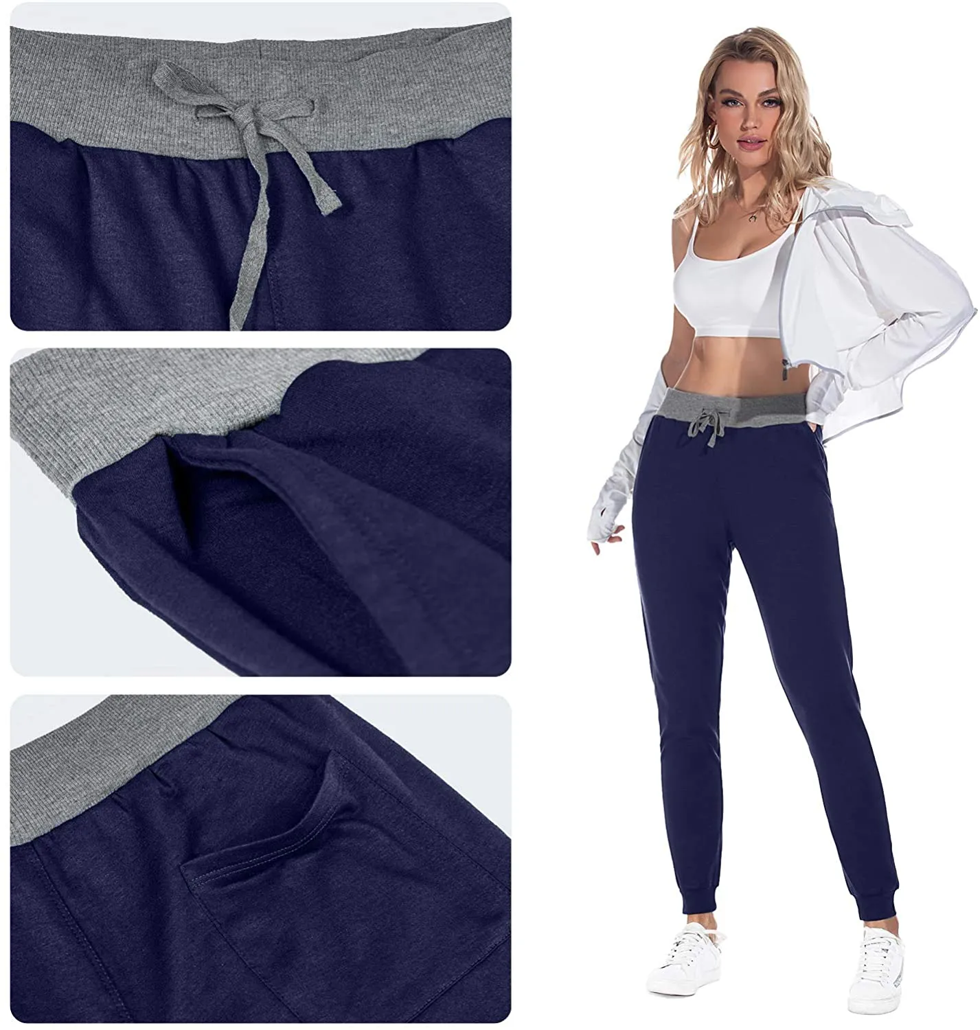 YUNDAI Women Joggers Cozy Cotton Sweatpants Tapered Active Yoga Lounge Track Pants with Pockets